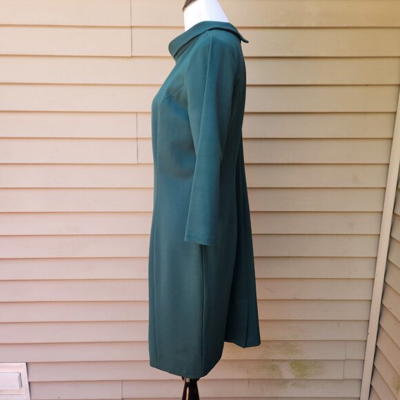 🔴SOLD🔴 Talbots Ponte Knit Green Sheath Dress 3/4 Sleeves Wide High Mockneck - Picture 6 of 12